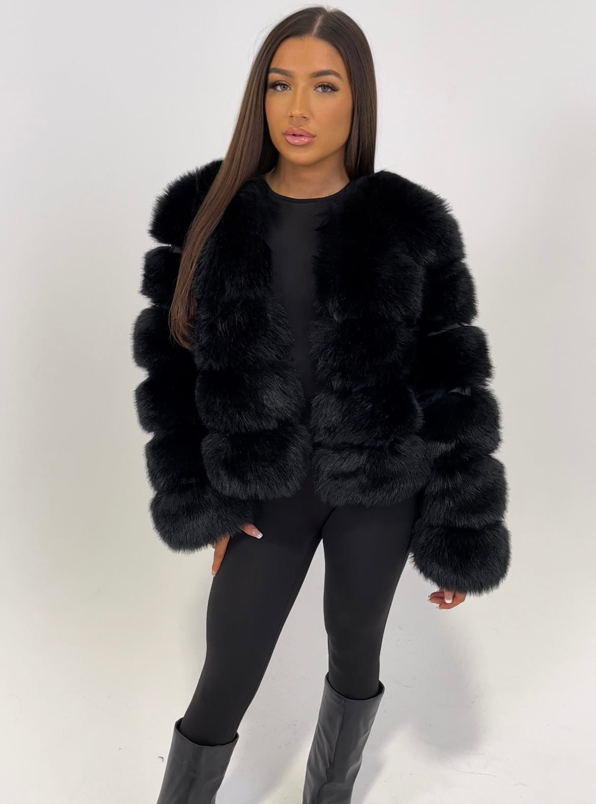 Midnight Black Faux Fur Jacket Small 6 8